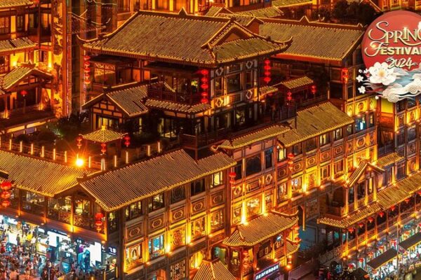 Captivating Night Views of Hongya Cave Illuminate Chongqing's Skyline video poster