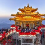 Divine Sunset Illuminates Laojun Mountain's Ancient Palaces