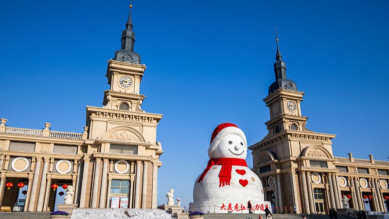 Giant Snowman Towers Over Harbin: A Winter Spectacle in China's Ice City video poster
