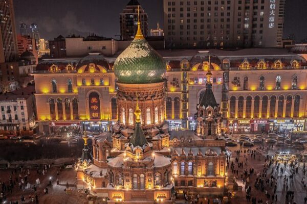 Harbin's Saint Sophia Cathedral Illuminates the Night Sky