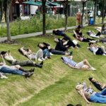 Shanghai's Tiered Lawn: A Lunchtime Oasis for Office Workers