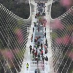 Walking on Air: Tourists Flock to Zhangjiajie's Glass-Bottom Bridge in Hunan