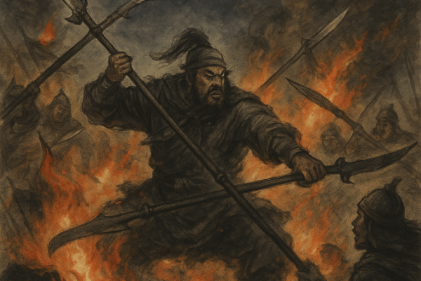 Chapter 12: Governor Tao Offers Xuzhou Thrice; Cao Mengde’s Great Battle with Lü Bu Dian Wei’s Fiery Stand at Puyang