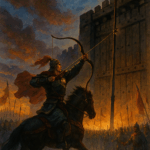 The Gate-Splitting Shot - Khabar Asia Lü Bu’s astonishing shot splitting the halberd twig at the camp gate, forcing both Liu Bei and Ji Ling’s armies to lay down their weapons.