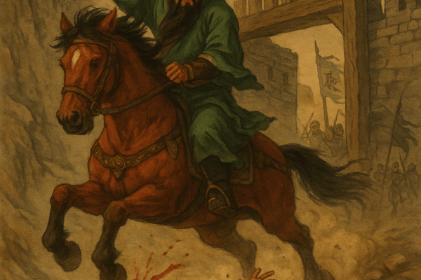 Chapter 27: The Beautiful-Bearded Lord’s Lone Ride a Thousand Li; the Marquis of Hanshou’s Six Slayers at Five Passes Guan Yu Strikes Down Kong Xiu at Dongling Pass