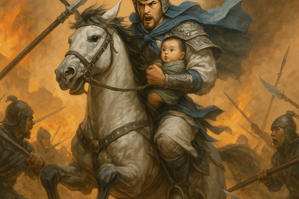 Chapter 41: Liu Xuande Ferries the People Across the River; Zhao Zilong Rides Alone to Rescue His Lord Zhao Yuns Lone Rescue