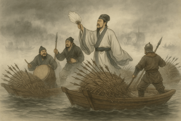 Chapter 46: Borrowing Arrows with Strange Tactics; Huang Gai Endures Punishment to Present a Secret Plan Zhuge Liangs Fog-Bound Arrow Harvest