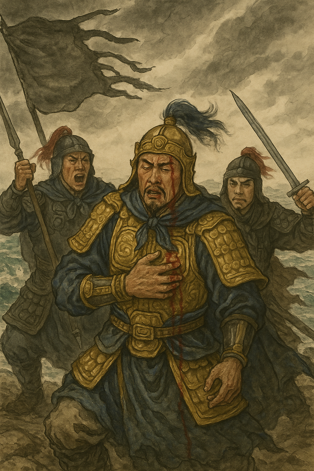 Cao Cao Reciting Poetry on the Yangtze While Inspecting His Naval Forces - Khabar Asia Cao Cao Reciting Poetry on the Yangtze While Inspecting His Naval Forces