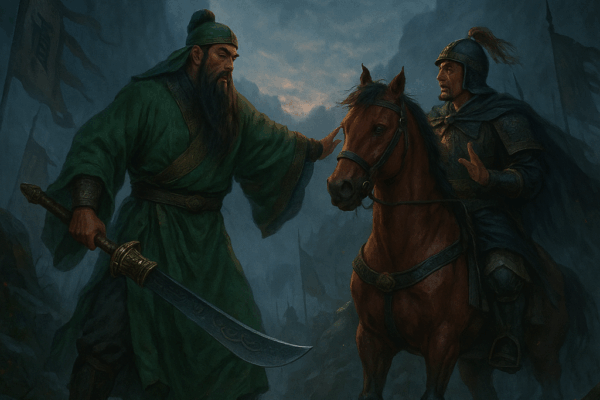 Chapter 50: Zhuge Liang’s Stratagem at Huarong, Guan Yu’s Righteous Release of Cao Cao Guan Yus Mercy at Huarong Pass