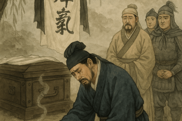 Chapter 57: At Chaisang Ford the Crouching Dragon Mourns the Dead; In Leiyang County the Phoenix Chick Sets Affairs Straight Zhuge Liangs Solemn Mourning at Chaisang Ford