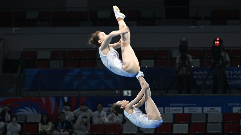 China Clinches Gold in Women’s Trampoline Synchro at Chengdu World Games China_Clinches_Gold_in_Women_s_Trampoline_Synchro_at_Chengdu_World_Games
