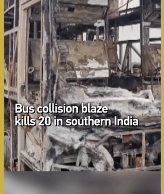 Deadly Bus Collision Ignites Fire, Killing 20 in Southern India Deadly_Bus_Collision_Ignites_Fire__Killing_20_in_Southern_India video poster
