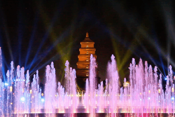 Xi_an_s_Giant_Wild_Goose_Pagoda_Illuminated_by_Dazzling_Music_Fountain_Show video poster