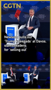 Newsom_Mocks_Trump_Appeasement_at_Davos_with_Satirical__Kneepads__Stunt video poster