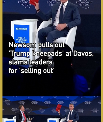 Newsom_Mocks_Trump_Appeasement_at_Davos_with_Satirical__Kneepads__Stunt video poster